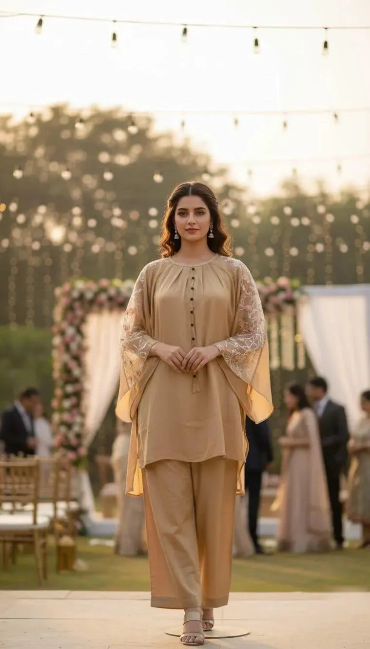 Summer Collection 2 Pcs Women's Stitched Fancy Shirt And Trouser