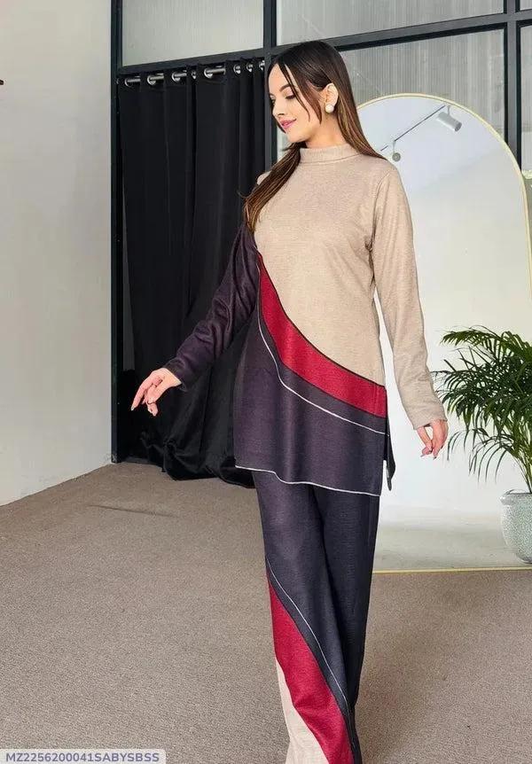 Women Linen Printed Shirt & Trouser Set Brown