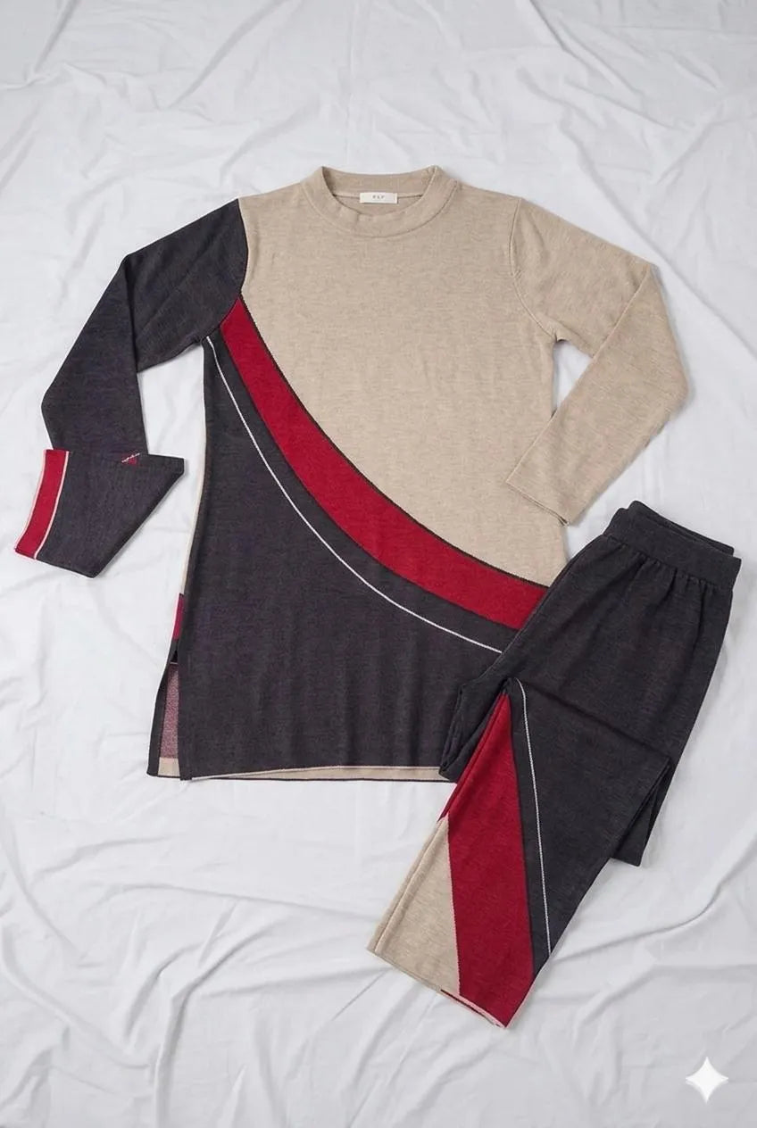 Women Linen Printed Shirt & Trouser Set Brown